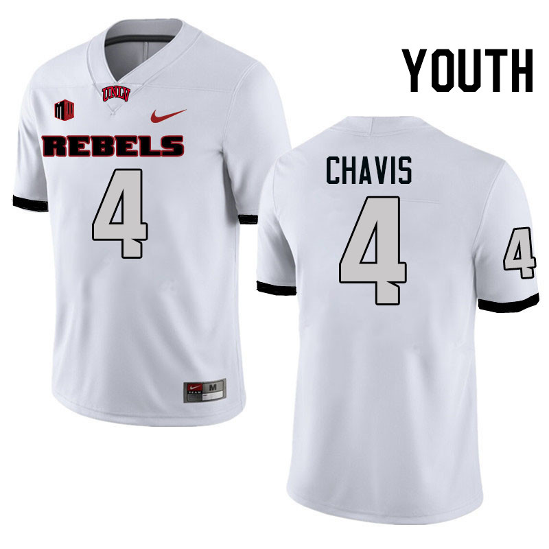 Youth #4 Malik Chavis UNLV Rebels College Football Jerseys Stitched-White